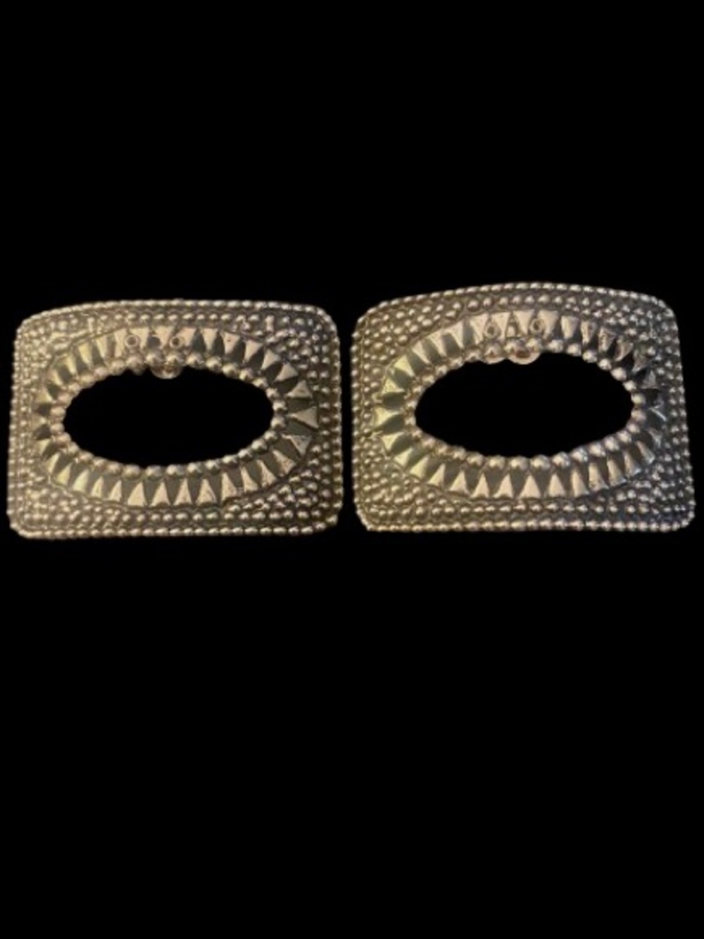 Pair Of Vintage Silver-Tone Rectangular  Clip-On Shoe Clips Textured Surface